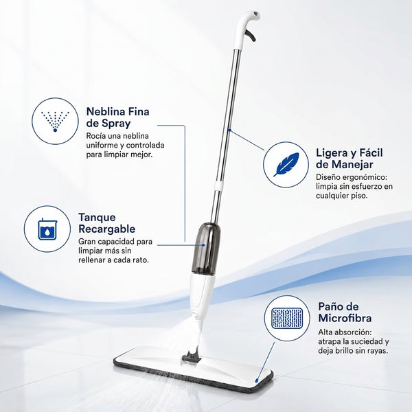 Mopa con Spray Integrado | 2 Repuestos de Microfibra GRATIS | Trapea Sin Balde