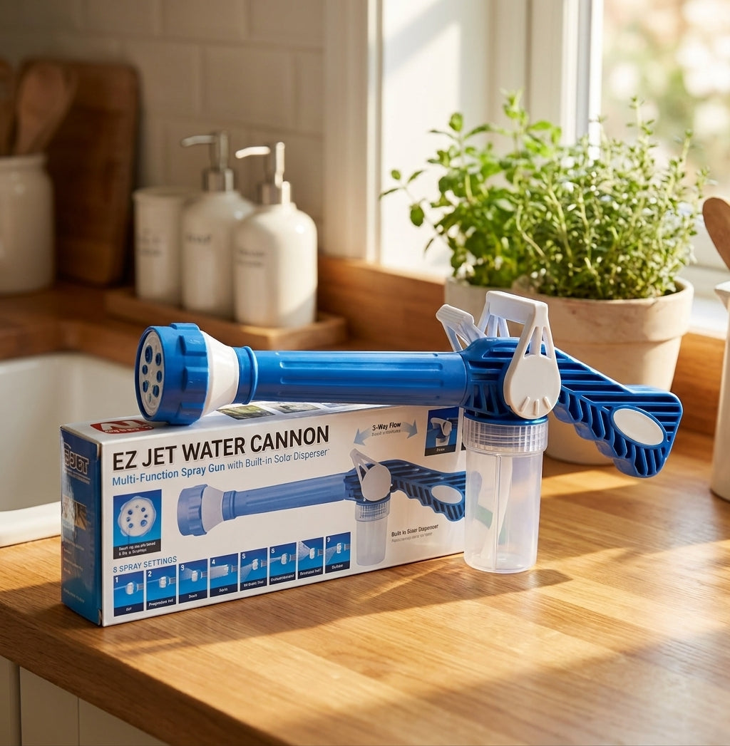 EZ Jet Water Cannon — Pistola 8 Modos: ¡Limpia y Riega Facil, Veci!